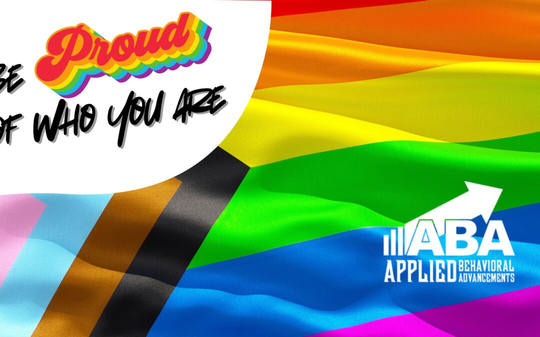 An LGBTQ+ Pride flag with the ABA-LLC logo that says Be Proud of Who You Are