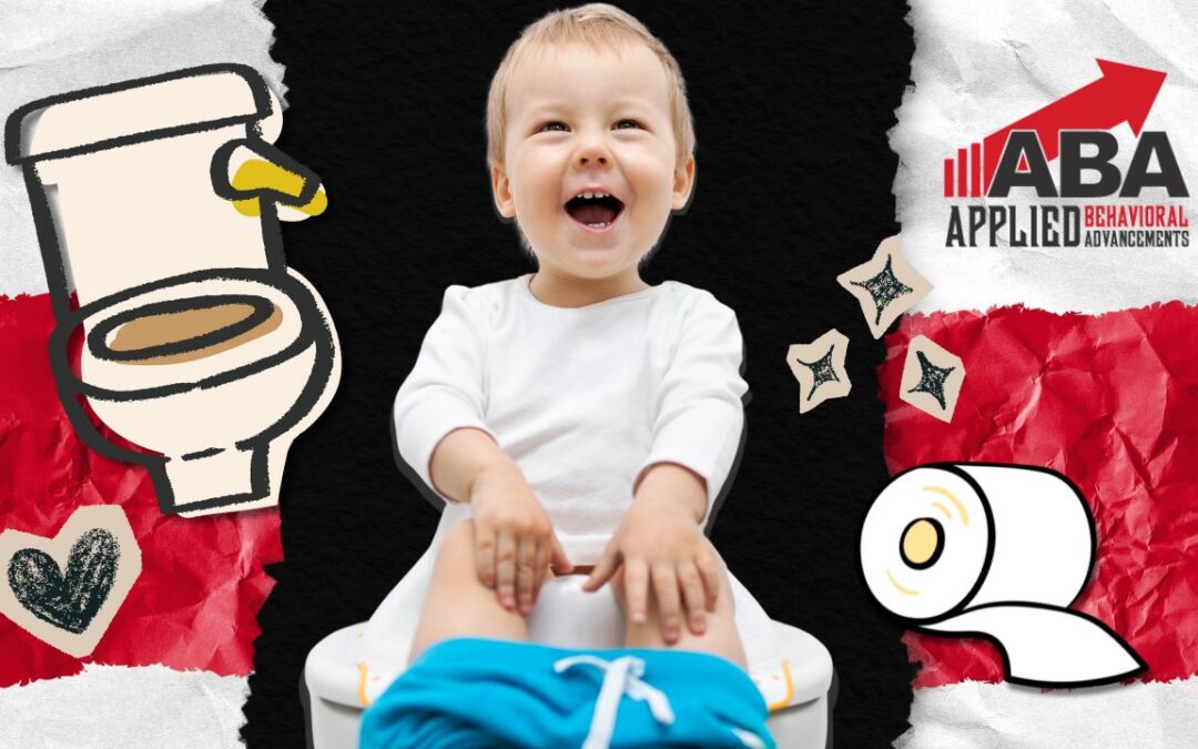 A child gleefully uses the toilet