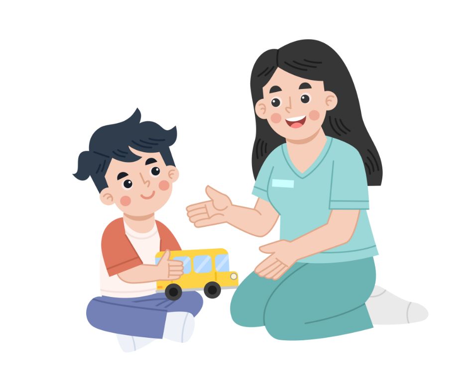 a therapist plays with a child 