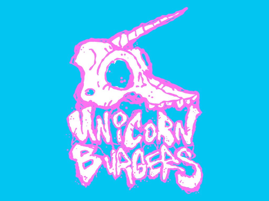Unicorn Burgers logo with unicorn skull
